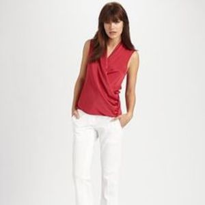 Theory Derona Draped Red Sleeveless Silk Blouse M